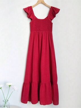 Red Ruffle Strap maxi Dress - Classic Summer Style